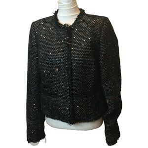 ELIE TAHARI womens black w gold tweed workwear jacket blazer size 10 NWT